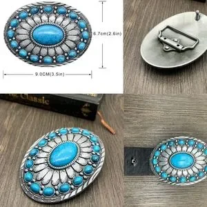 NEW Turquoise Blue Western Oval Belt Buckle Approximately 3.75 Inches Wide. Accessories | New Turquoise Blue Western Oval Belt Buckle  main image 2